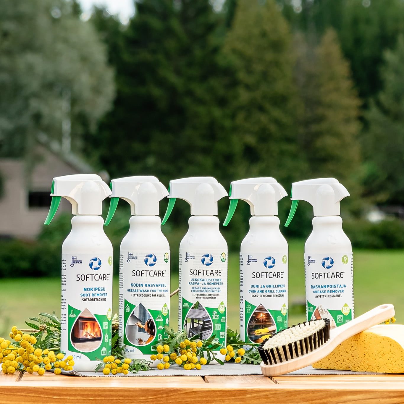 Cleaning products on the table outdoors