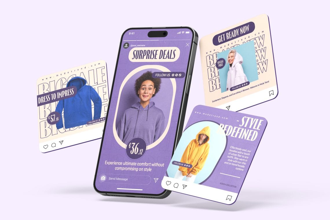 Mockup Instagram advertisement posts and story