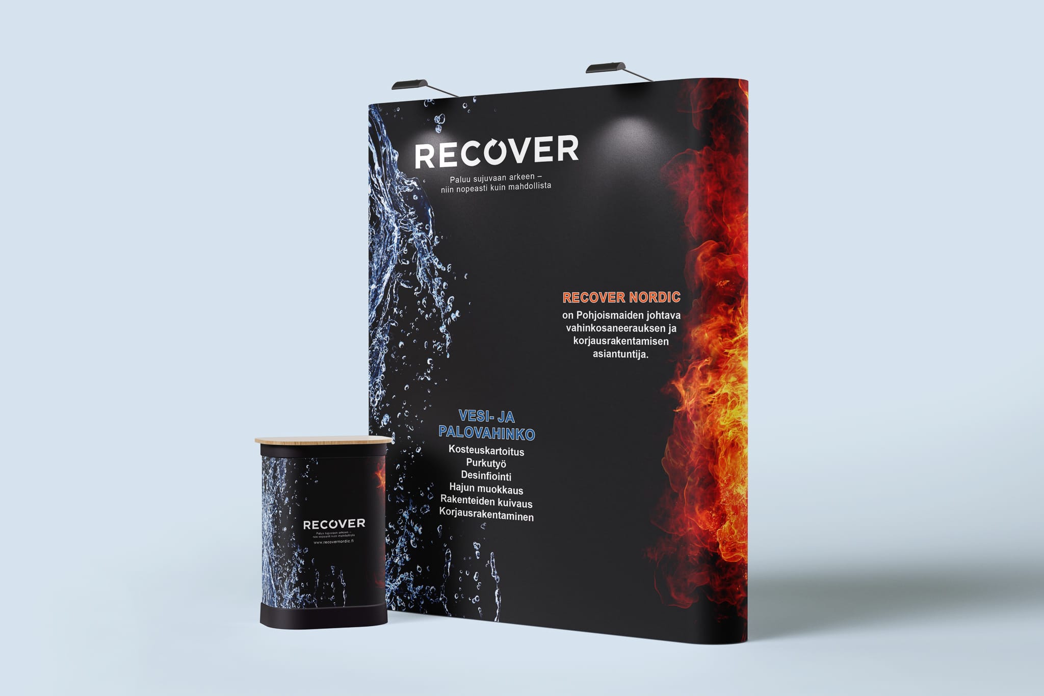 Exhibition Stand Design and Small Pop-up Table with Logo