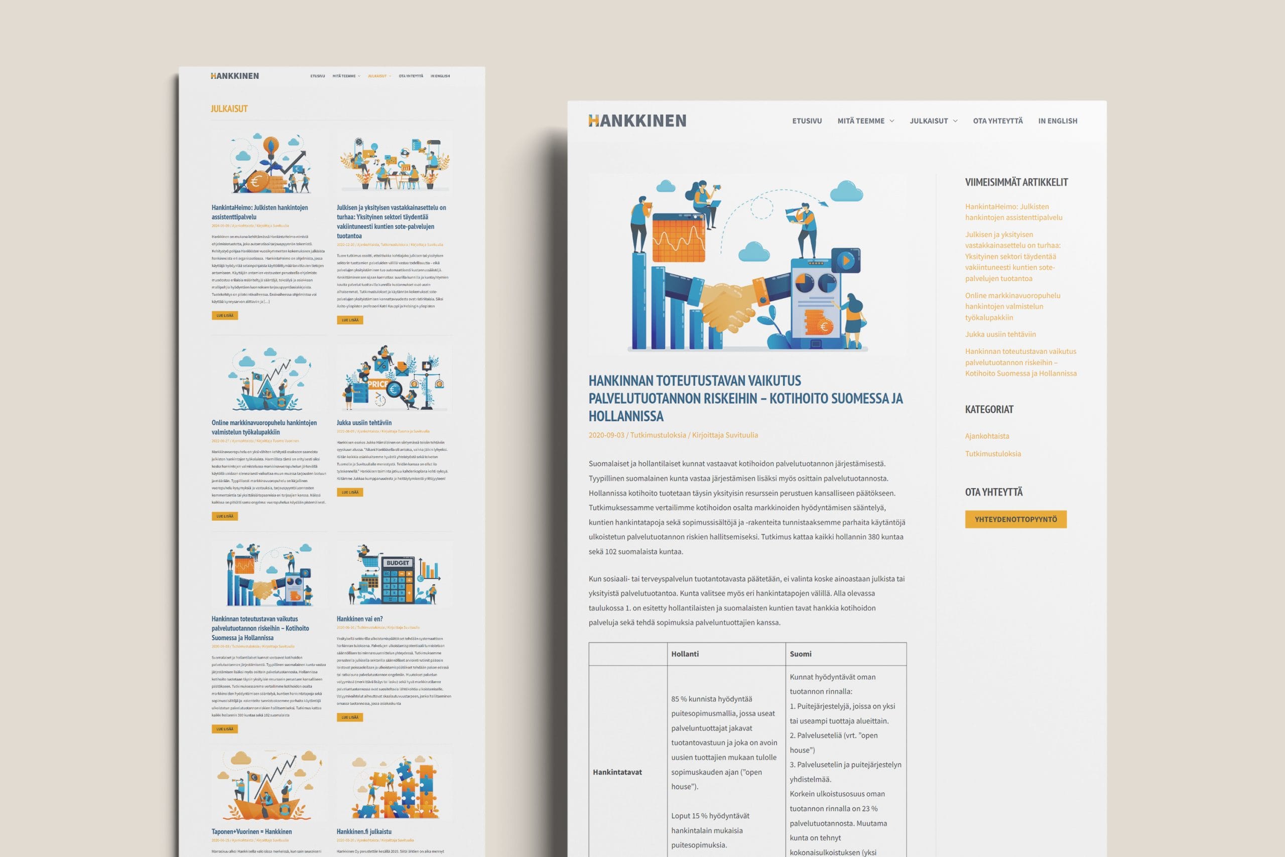 Mockup of a website