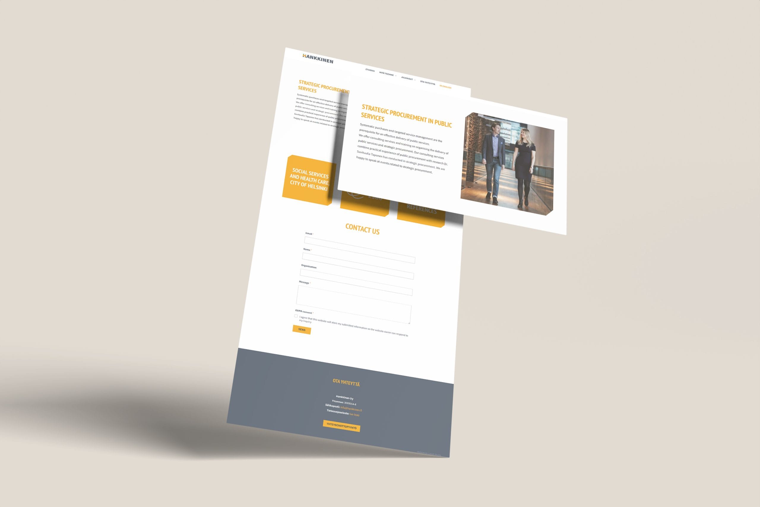 Mockup of a website